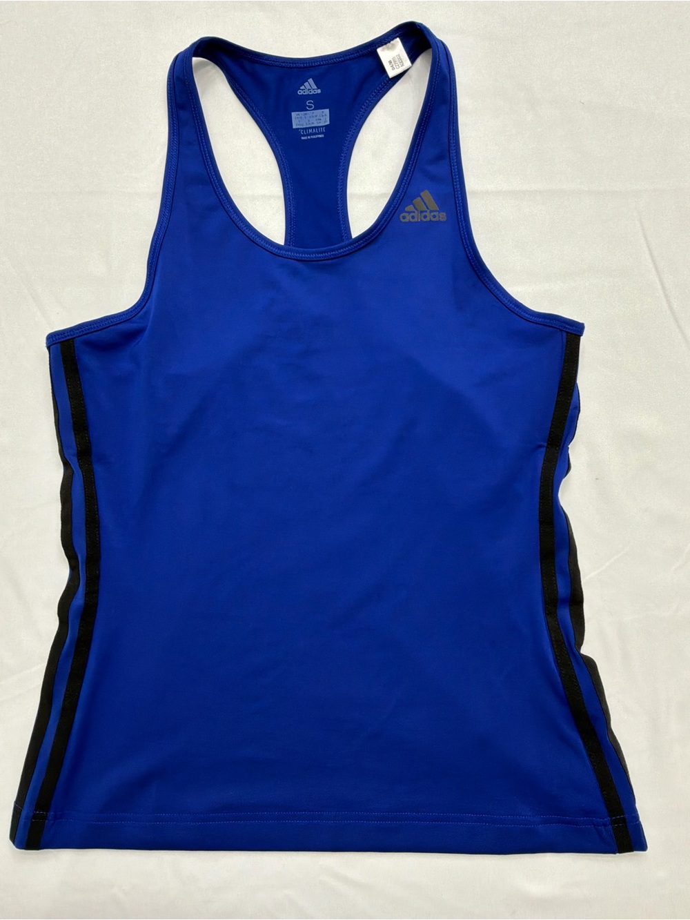 adidas Blue Racerback Swim Tank with Black Side Stripes
